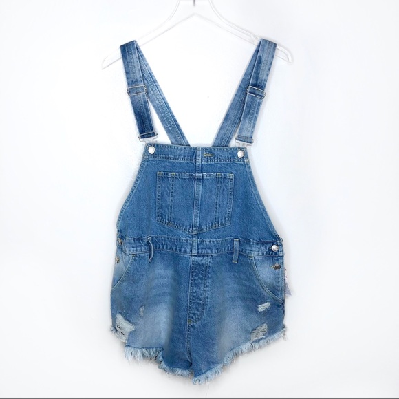 Free People June Shortalls Denim Cutoff Overalls - Picture 7 of 10